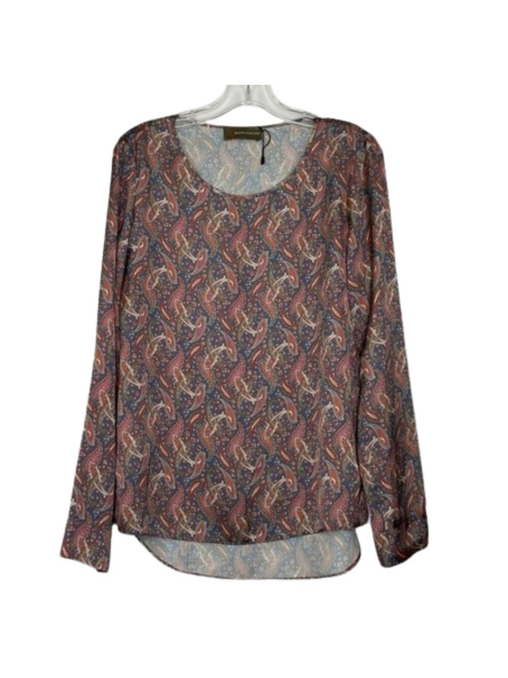Diana Gallesi satin paisley colorful long sleeve blouse size 8